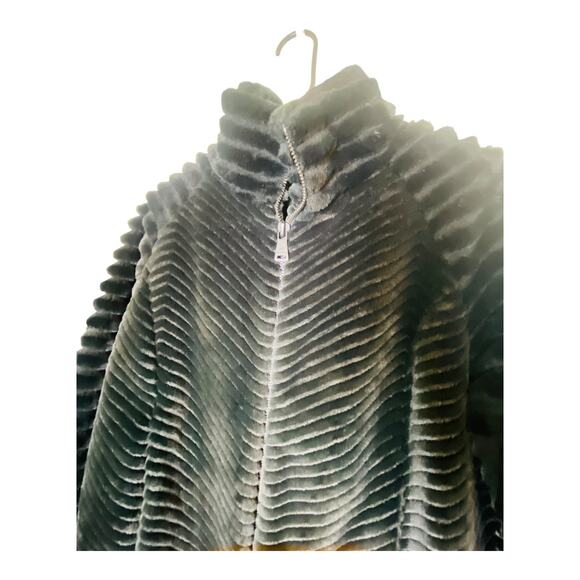 Bernardo Womens Faux Fux Chevron Textured Bomber Jacket Full Zip Black Small - Picture 3 of 10
